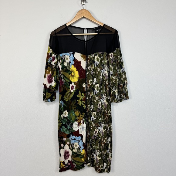 Desigual Dresses & Skirts - Desigual‎ Dress Womens XL Multicolor Floral Shift Mesh Bell Sleeve Knee Length